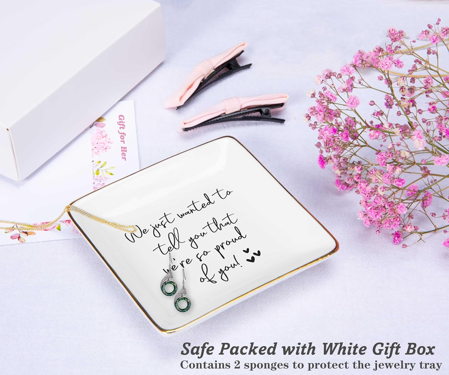 NZY Inspirational Quotes Gifts-Meaningful Birthday Christmas Gift-Funny Affirmations Reminder Present-Positive Motivational Encouragement Present,So Proud of You-Jewelry Tray Trinket Holder Ring Dish image 2