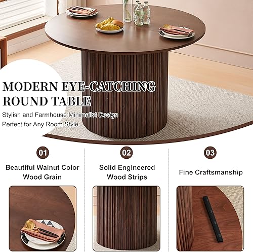 Miniatura 6 de Set de mesa de comedor Homedot para 4, mesa redonda de comedor estilo granja y 4 sillas de acento para comedor con respaldo curvo y apoyabrazos,