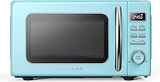 GalanzGLCMKZ09BER09 Retro Countertop Microwave Oven with Auto Cook & Reheat, Defrost, Quick Start Functions, Easy Clean with Glass Turntable, Pull Handle, 0.9 cu ft, Blue