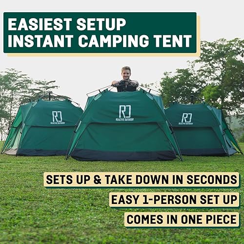 Vista 4 de Reactive Outdoor Tent - 3 Second Tent - 3 Sec Instant Pop Up Tent - Easy and Quick Setup Camping Tent - 1 Person Setup Waterproof Double Layer