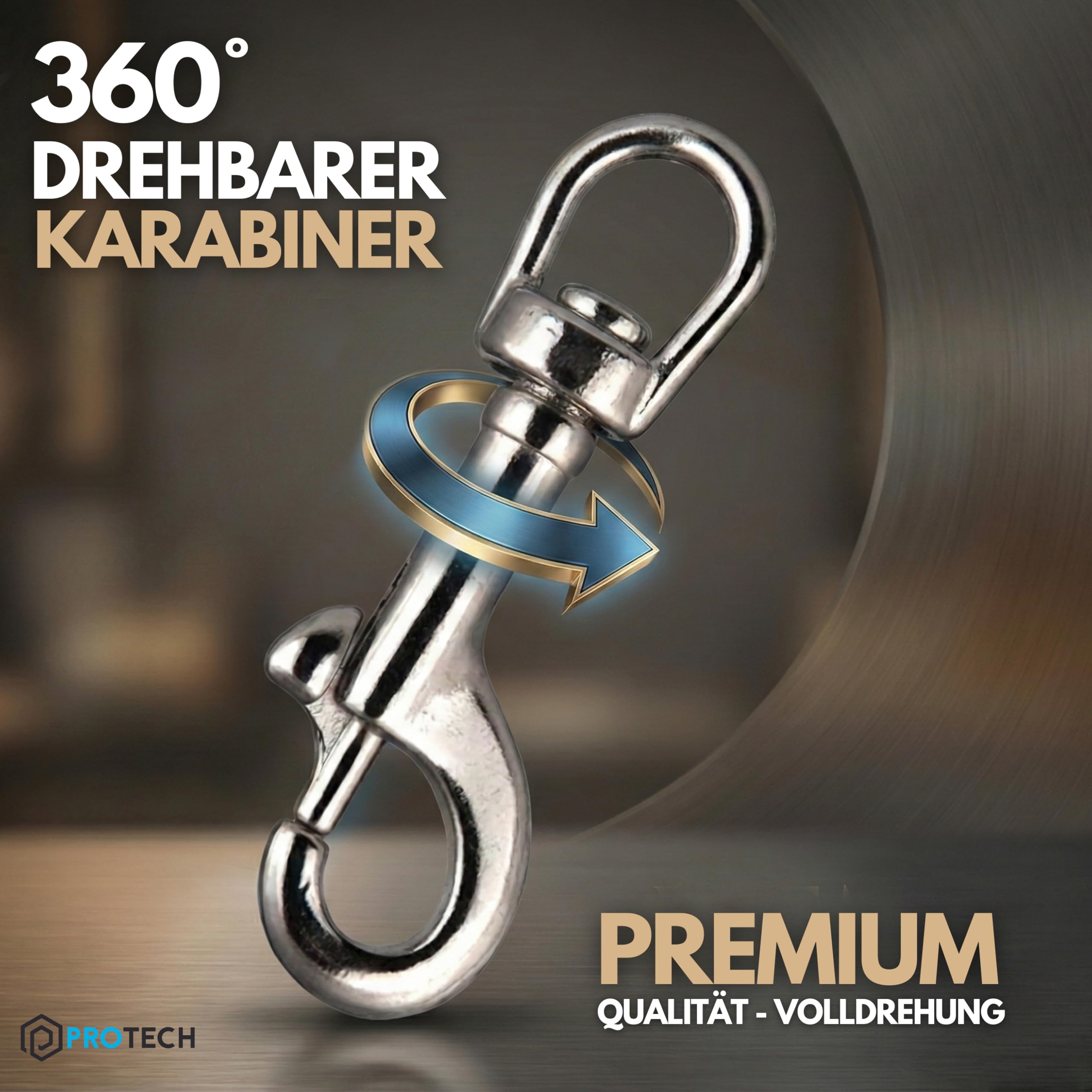 PROTECH Wirbelkarabiner Edelstahl A4 (V4A) – 64mm Karabinerhaken mit Drehgelenk – Rostfreier Bolzenkarabiner für Hundeleinen, Taschen & Segeln – Schnellverschluss (10 Stück)