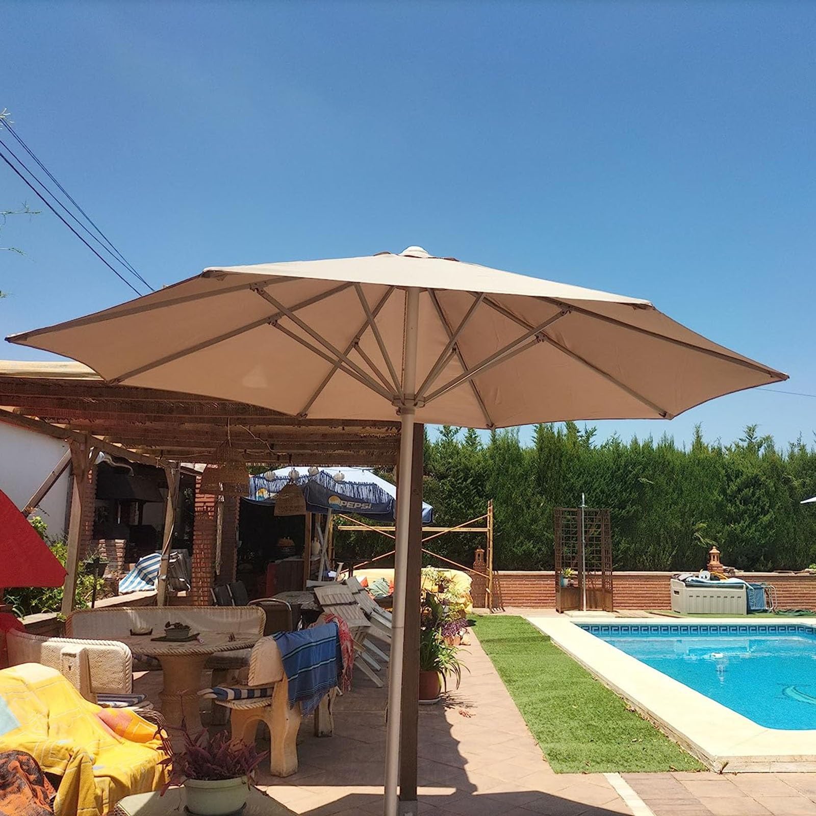 GZDXBF 200cm-350cm Terrasparaplu Vervangende Luifel, Polyester Uv-bescherming 6/8 Ribben Tuinparasol Luifel Cover Vervangende Stof (Geel, 6 ribben - 200 cm (6,5ft