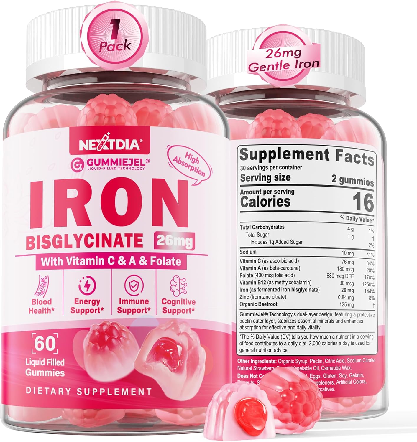 Amazon.com: Vegan Iron + Beet Root Gummies, Iron Supplement for Women ...