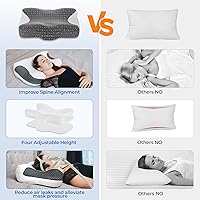 Vista 8 de Elviros Almohada cervical CPAP para el cuello para dormir, almohada ergonómica de altura ajustable para el cuello, almohada de espuma viscoelástica