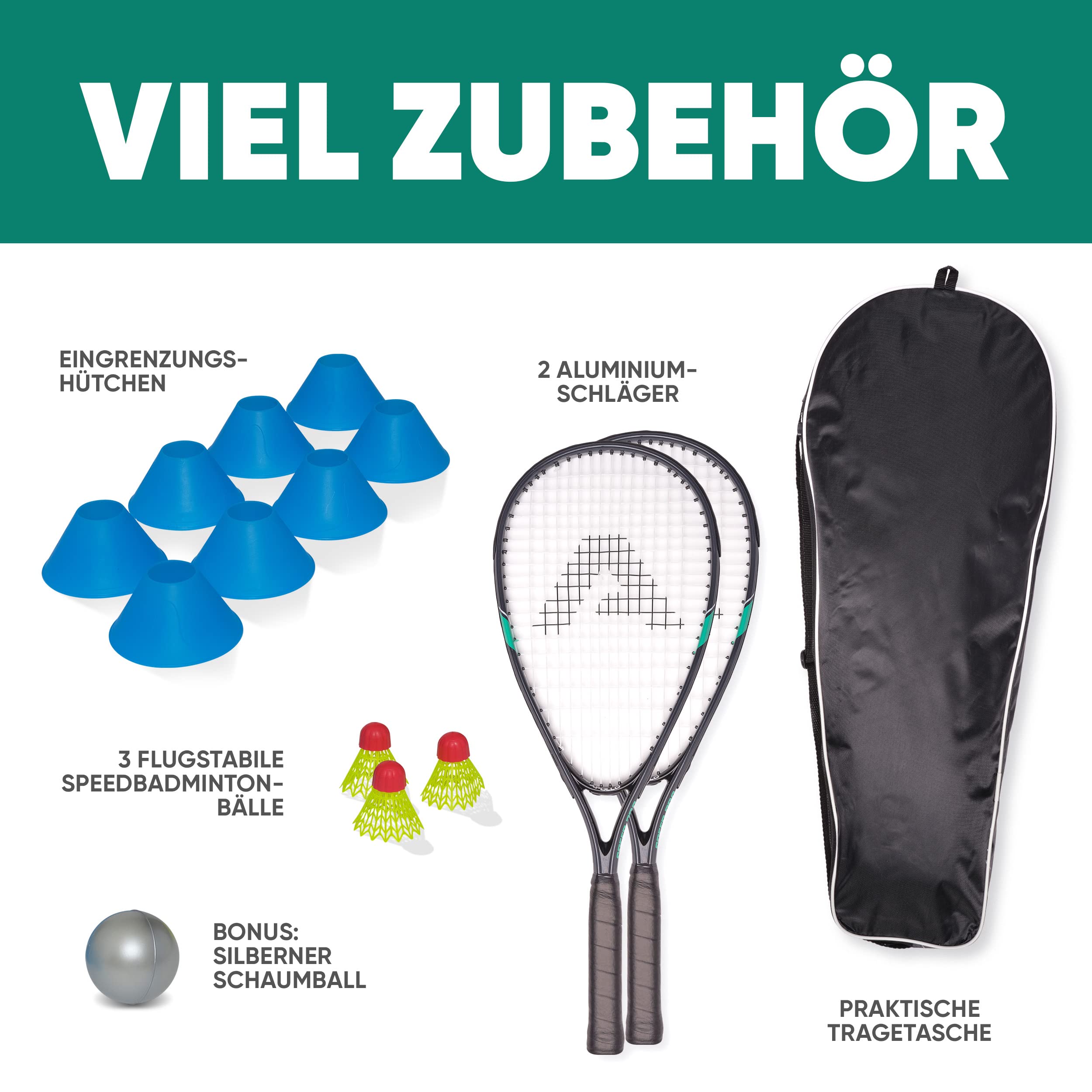 Apollo Speed Badminton Set | Schläger in Verschiedenen Farben | Federball | Squash | Tasche und Badmintonschläger | Federball Set für Kinder