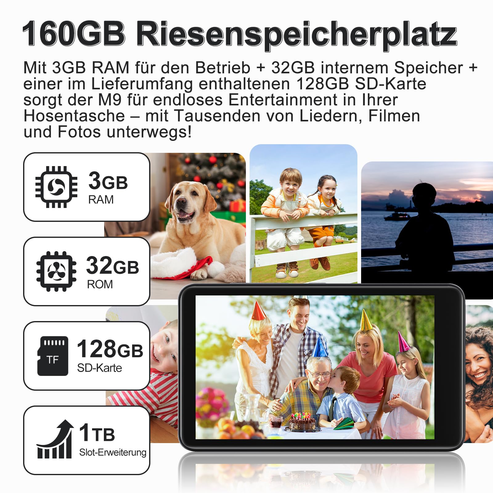 Diofox 160GB MP3 Player mit Bluetooth und WiFi, Android 13.0 MP3 Player Spotify, 4,02-Zoll Touchscreen MP3 MP4 Player, Amazon Music, Deezer, FM Radio, Play Store, HiFi Musik Player mit Lautsprecher