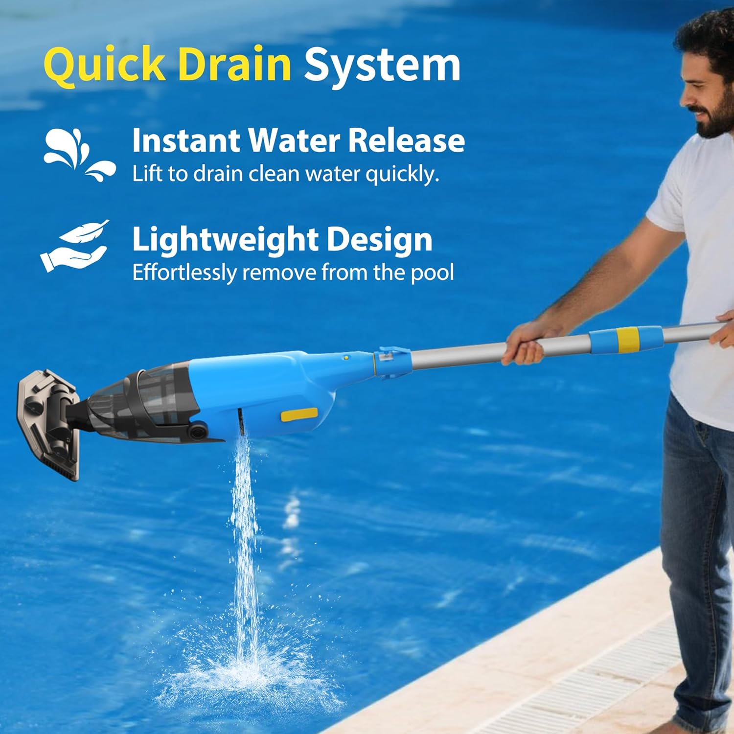 Cordless Rechargeable Pool Vacuum for Above & In-Ground Pools – 18GPM Suction, 90 Min Runtime, Fast 3H Charge, 69" Telescopic Pole – Deep Clean for Spa, Hot Tub, Sand, Leaves, Debris (Blue)