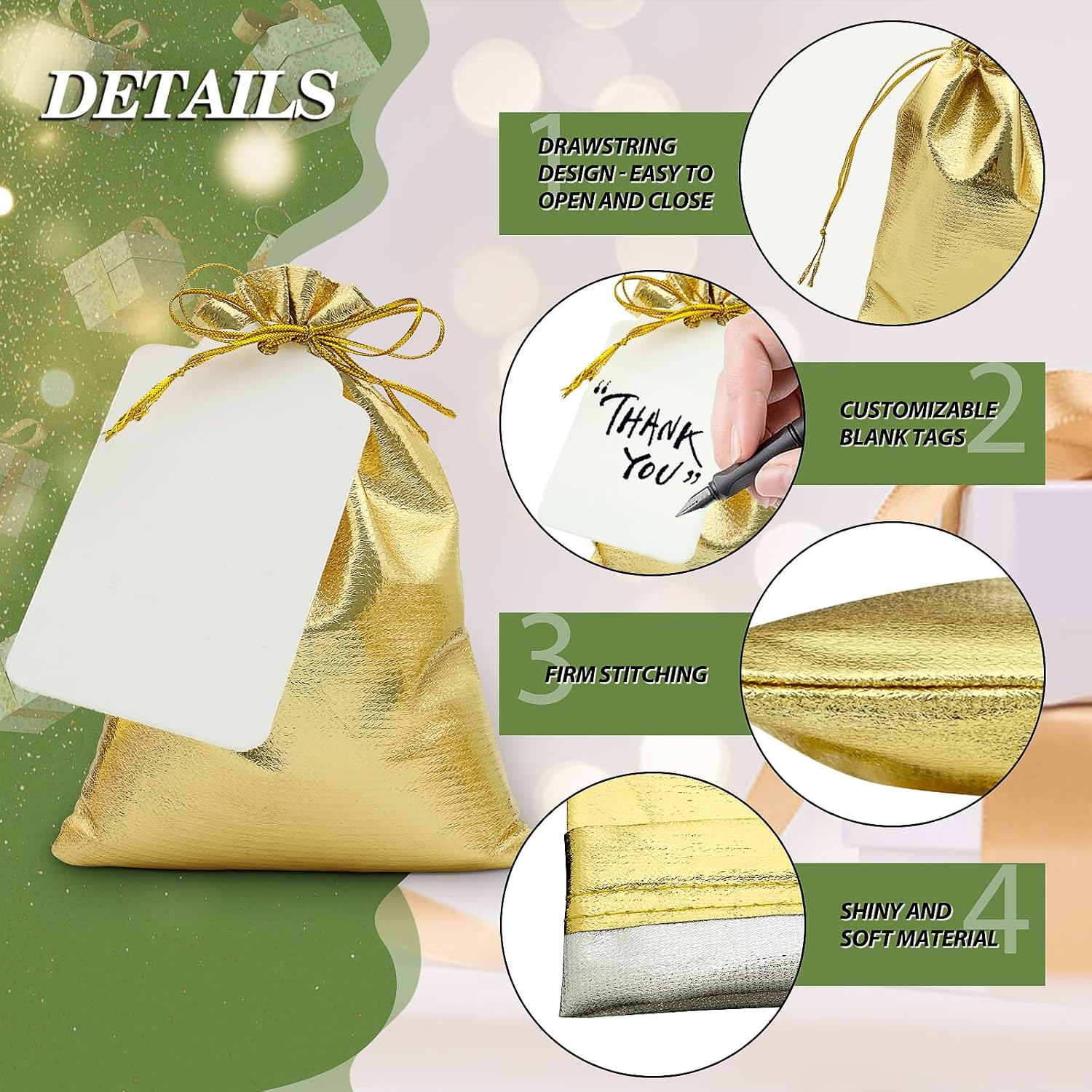 DOYIDE 100Pcs Gold Drawstring Gift Bags, 2.75x3.54in Mini Jewelry Bags image 3
