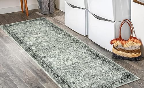 Miniatura 6 de Alfombra vintage de pasillo de 2 x 6 pies, antideslizante, lavable, alfombra de lavandería con diseño floral envejecido para puerta de entrada
