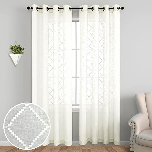 Cortinas largas con aspecto de lino beige crema para sala de estar, 108 pulgadas de largo