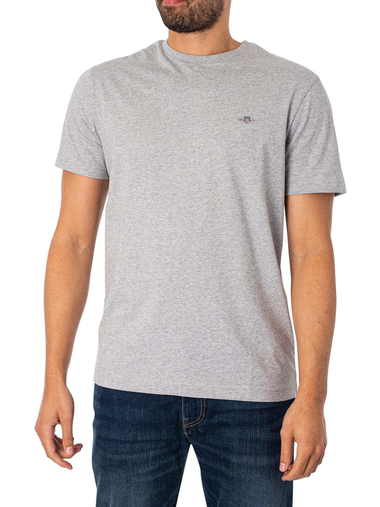 GANT Men's REG Shield SS T-Shirt, Grey Melange, 4XL