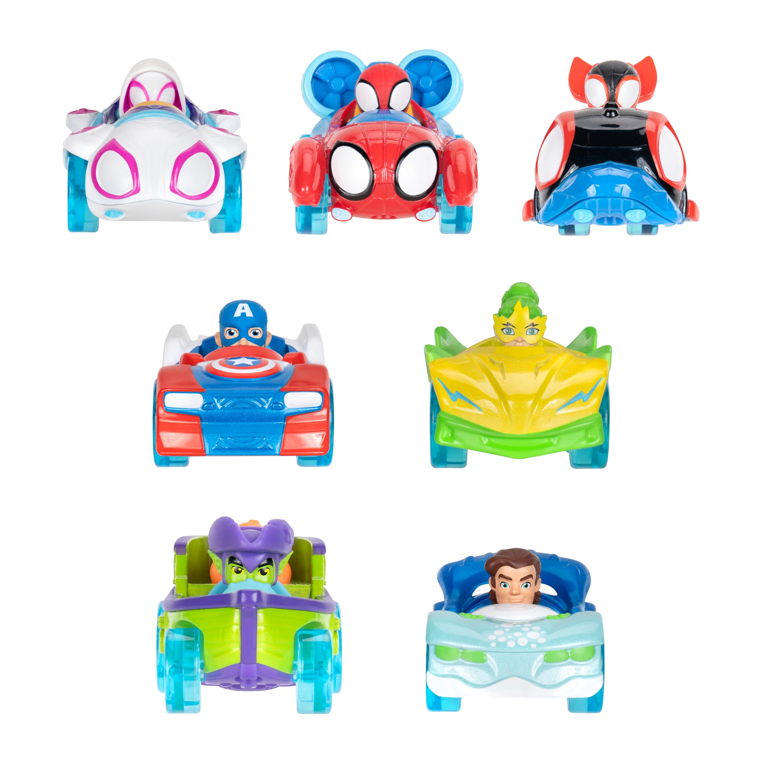 MARVEL Spidey and His Amazing Friends Amazing Metals 7 Pack - Seven 3-Inch Die-Cast Water-Webs Vehicles with Built-In-Characters