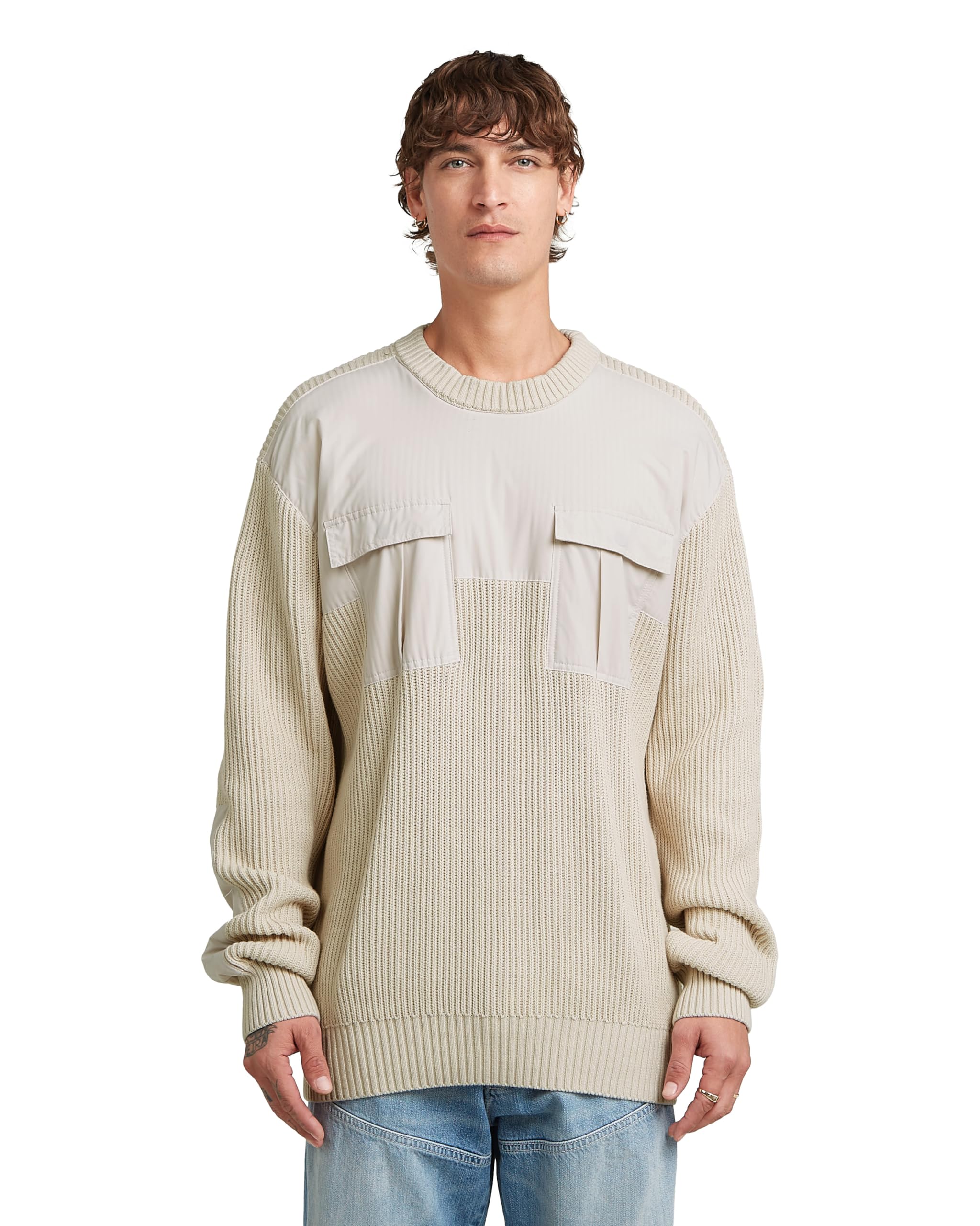 G-Star Herren Woven Mix R Knit Sweater