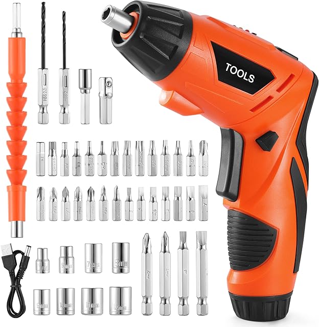 Electric Screwdriver, Ecbrt 3.6V/1300mAh Cordless Electric Screwdriver Set with Built-in LED Light and Rear Flashlight with 46 Accessories for Home Office DIY