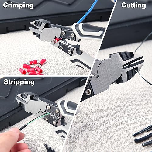 Miniatura 2 de Alicates de corte diagonal de 8 pulgadas con función de pelacables, crimpadorcortador, cortadores diagonales de alto apalancamiento con asas de