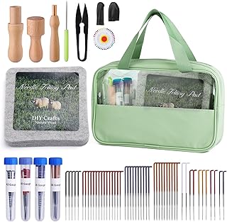 Needle Felting Kit, 6"x6" Felting Pad Needle Felting Tools Felting Mat Needle Felting Supplies with Felting Needles Finger Guards Wooden Handle Scissor Bag for Beginner Professional DIY