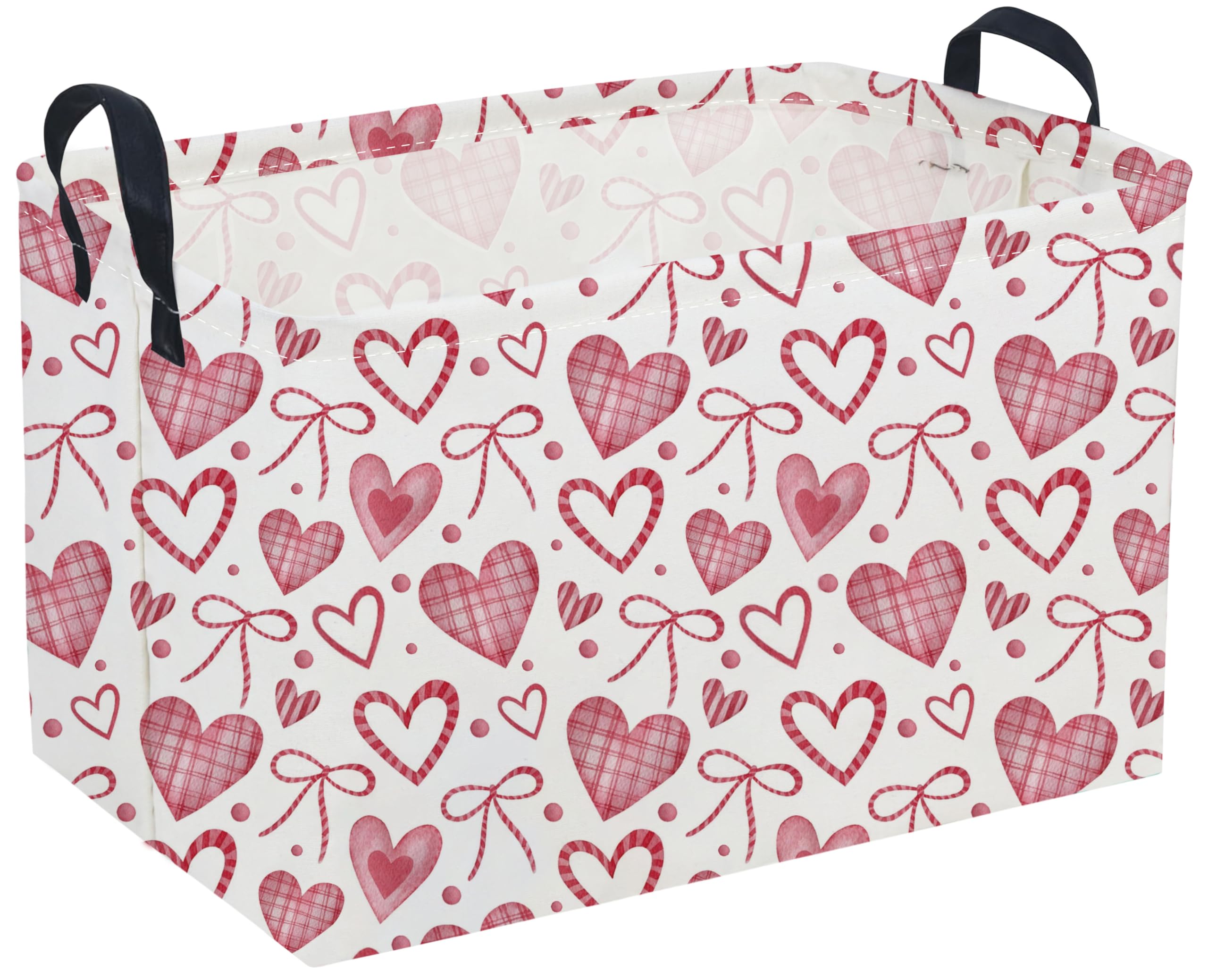 Sanjiaofeng Rectangular Valentine's Day Basket Love Storage Bins,Girls Storage Basket with Handles.Clothers,Books,Kid's Gifts Bins. (Bow Love)