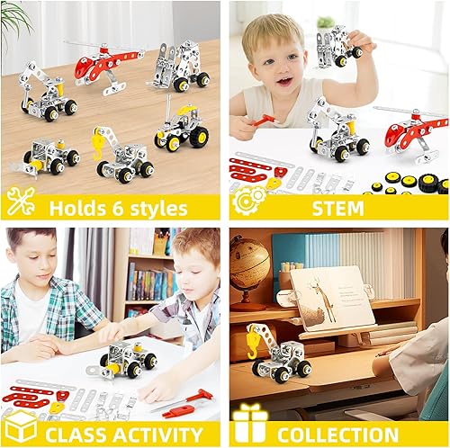 Miniatura 4 de BESTYMXY Juguetes de construcción de troncos, vehículos de construcción de metal y kit de modelo de helicóptero, 6 modelos, 272 piezas de juegos de