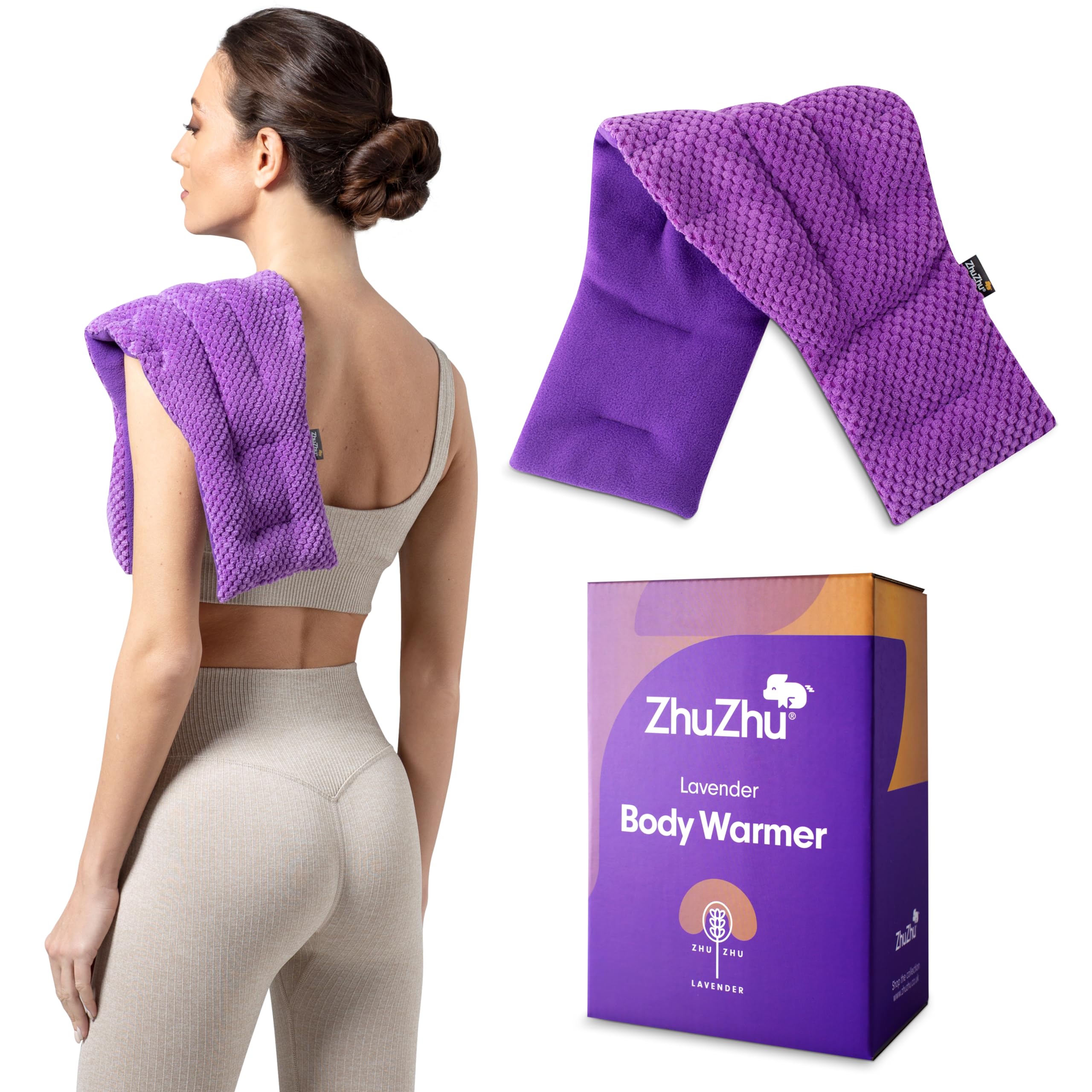 Zhu Zhu Lavender Body Warmer - Wheat Bag Microwavable Heat Pad for Pain Relief Soothe Muscle, Joint, Back, Neck and Period Pain Microwave Heat Pack