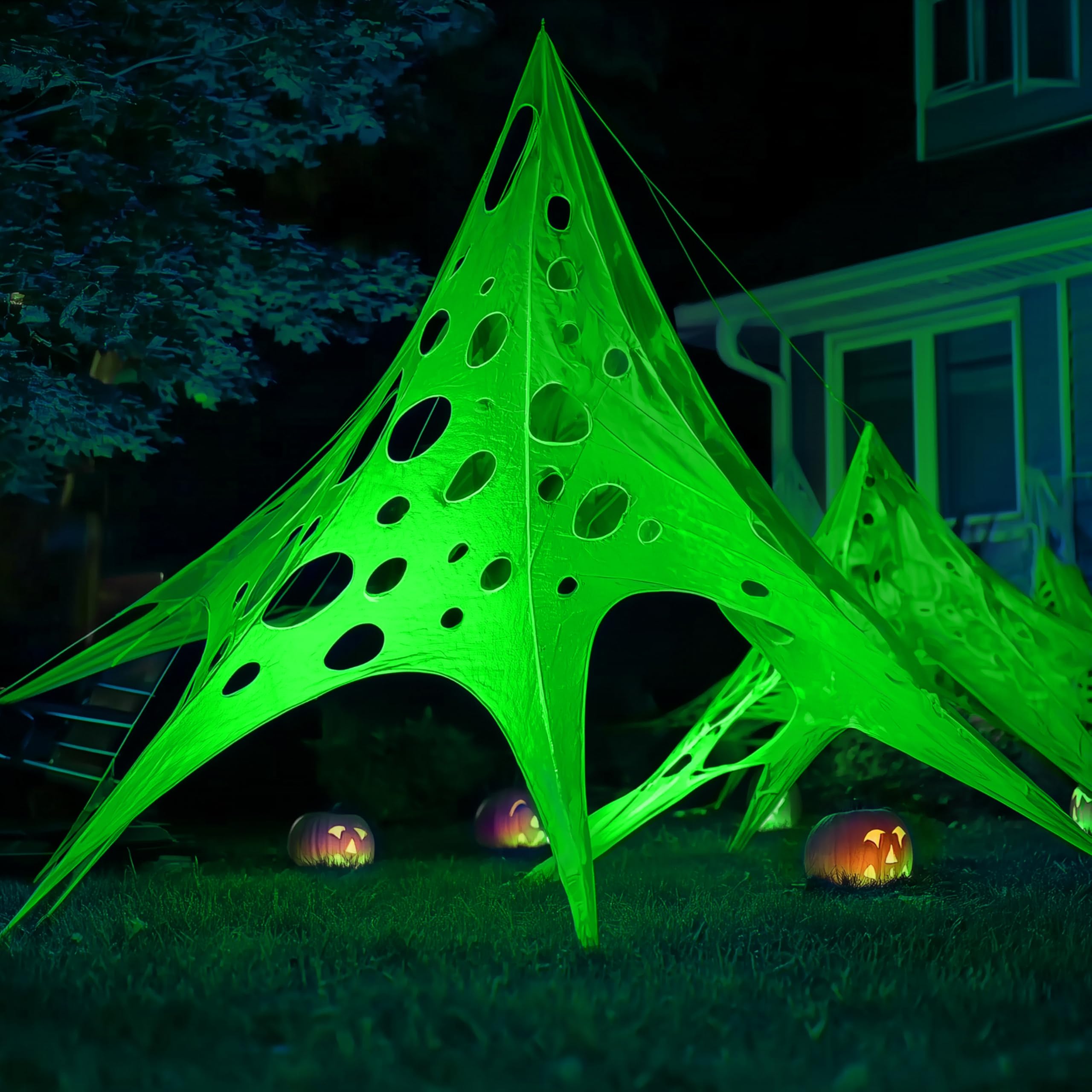 JOYIN Telaraña de Halloween de 1000 pies Cuadrados, decoración al Aire Libre, telarañas Gigantes Que Brillan en la Oscuridad, telaraña elástica Flexible en Blanco (Azul por la Noche), Verde, Naranja