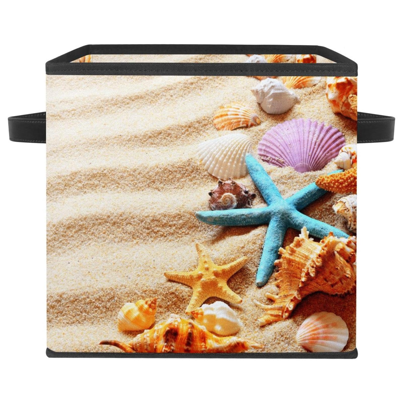 Boîte de rangement pliable coquillages cube en tissu avec poignées