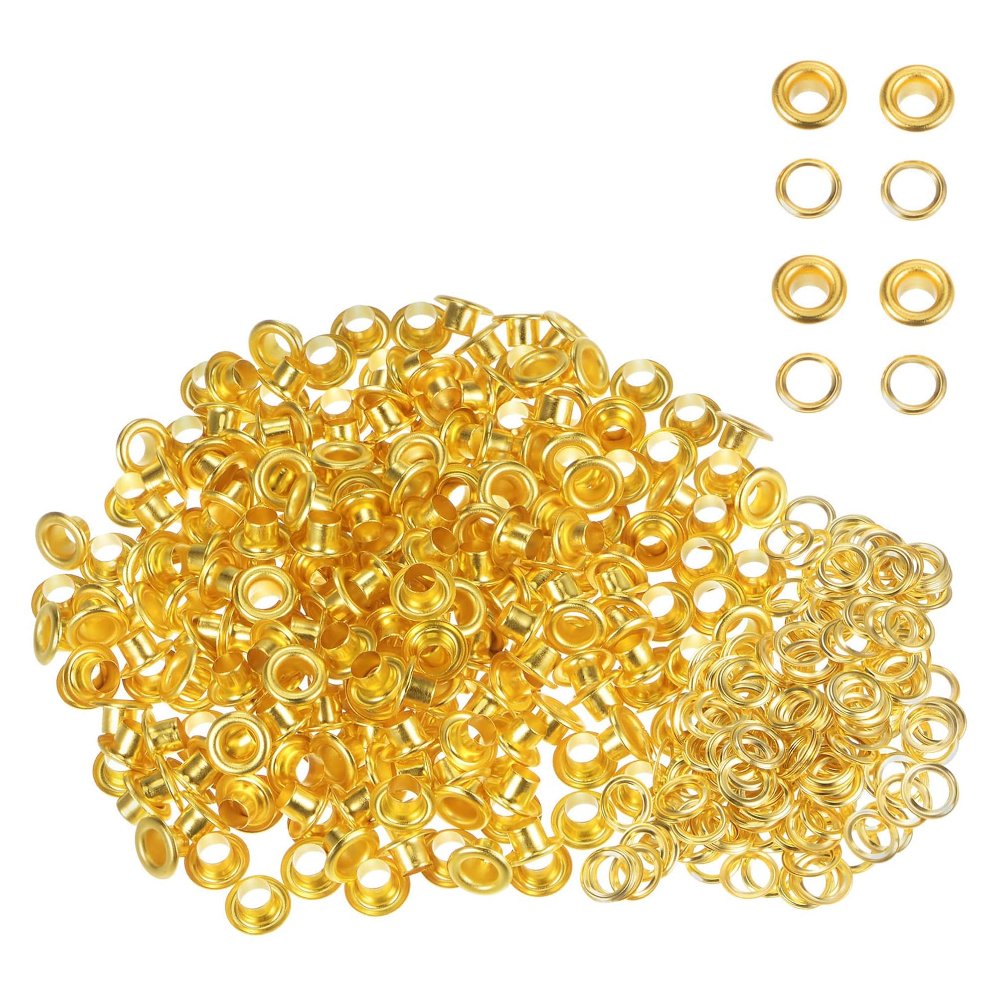 WedDecor 5mm Gold Brass Eyelets Grommets with Washers for Clothing, Baby Dolls, Sewing, Bags, Scrapbook, Leather Work, DIY Projects and Rust Proof, 100pcs
