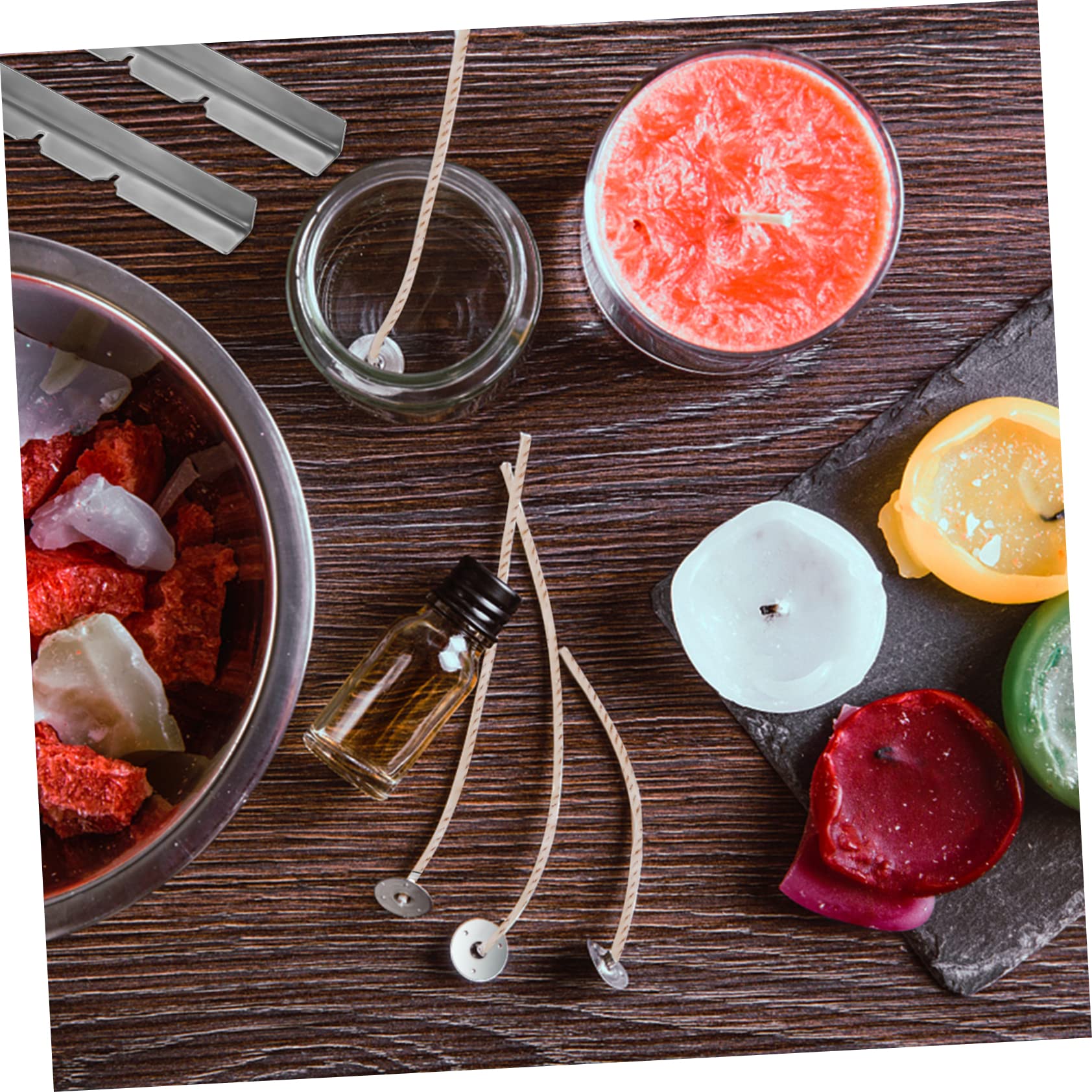 OSALADI Essential Candle Making Set 120 Wicks 6 Holders 5 Wick Tabs Stickers for Beeswax Paraffin