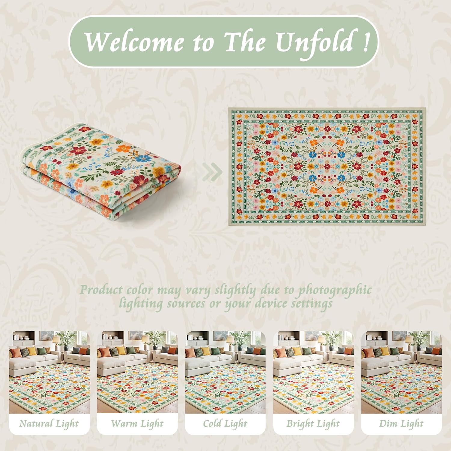 ANSSO 8x10 Rugs for Living Room, Large Floral Washable Area Rugs with Non Slip Backing, Vintage Boho Soft Low Pile Floor Mat Indoor for Bedroom, Dining Room Playroom Nursery (Beige/Multi) - Image 6