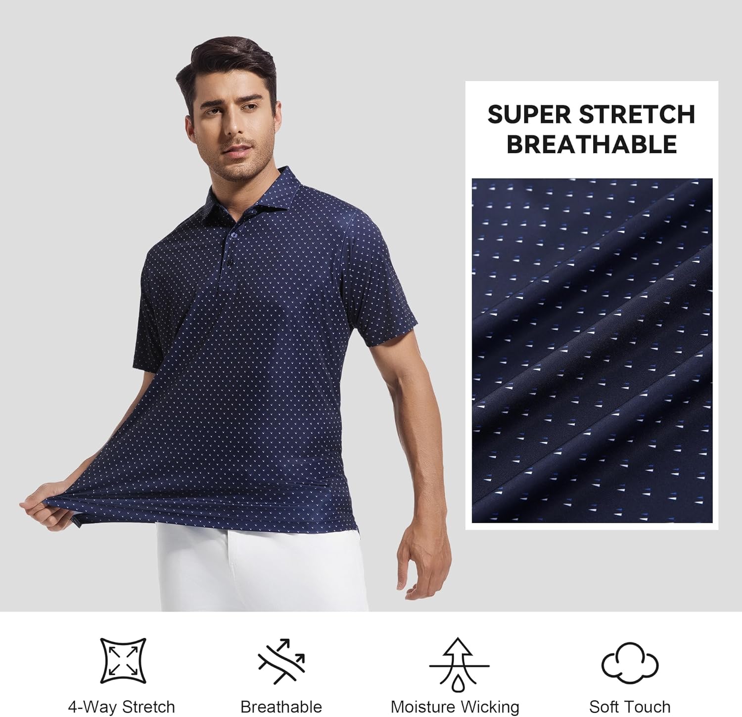 WARHORSEE Golf Polo Shirts for Men Short Sleeve Wrinkle Free 4 Way Stretch Moisture Wicking Performance Collared Tshirts - Image 3