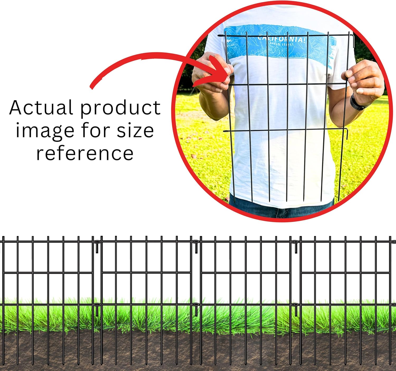 ShopLaLa Decorative Garden Fence (10 Panels) 12in(L) x 16.5in(H) Rustproof Metal Wire Fencing Animal Barrier for Dogs, Flower Bed Edging for Landscape Patio Outdoor Decor, Black Fences Yard Border