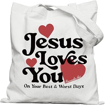 Canvas Bible Tote Bag for Women Jesus Loves You Christian Faith Religious Gifts Reusable Tote Bags Graphic Church Bag