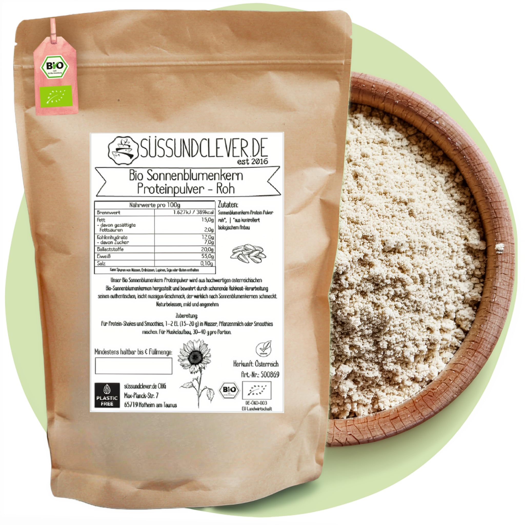 süssundclever.de® Bio Sonnenblumenprotein mit 55% Protein | 3,0 kg (3 x 1 kg) | reines Sonnenblumenkernprotein Pulver aus EU | ökologisch-nachhaltig abgepackt