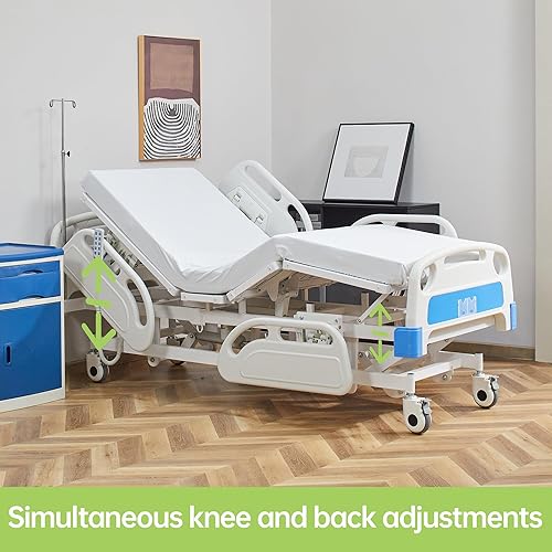 Miniatura 4 de ELENKER Cama de Hospital Eléctrica Completa para Uso Doméstico, Cama Médica de UCI, Cama de Hospital UCI Premium de 5 Funciones con Control Remoto