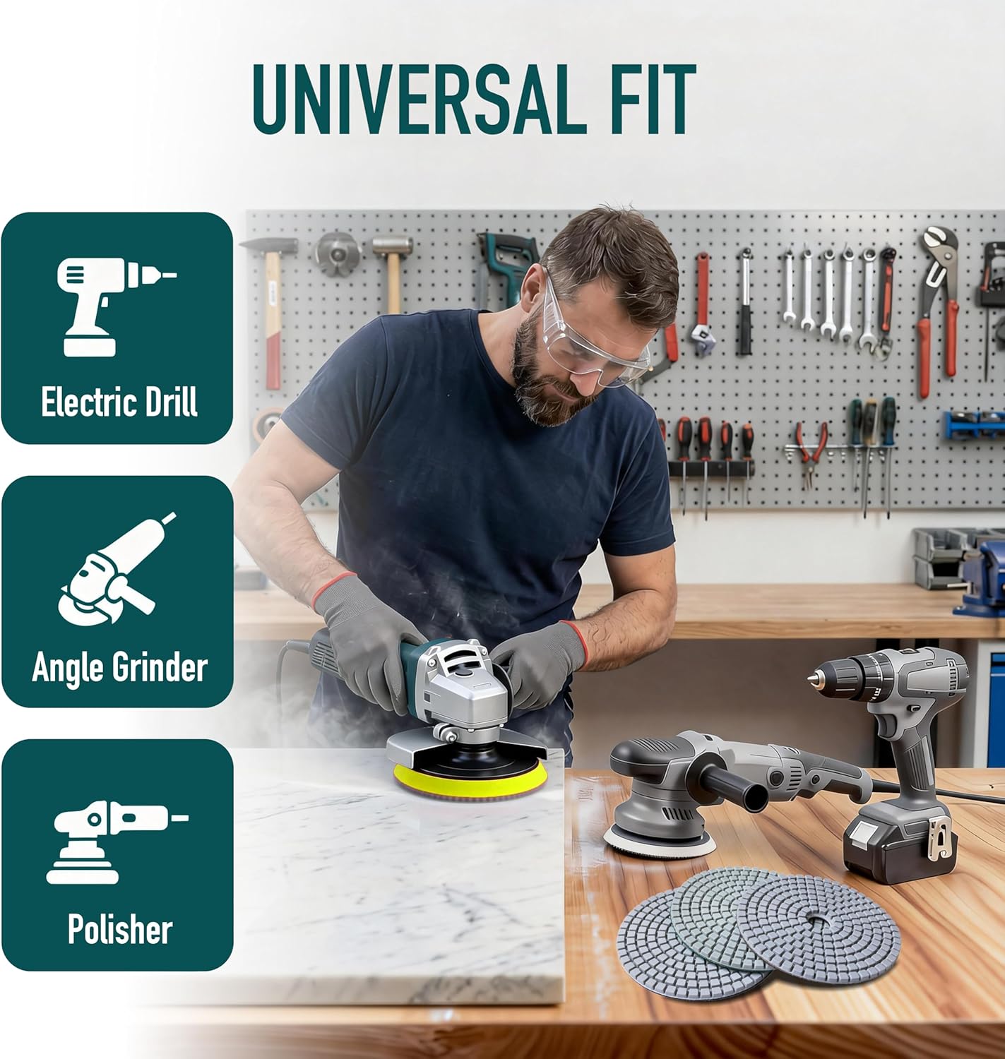 9 PCS 7 Inch Diamond Polishing Pads Kit Wet/Dry 50-10000 Grit for Concrete,Stone Edge,Granite,Tile,Marble,Rock,Countertop,Quartz,for Drill Grinder Polisher