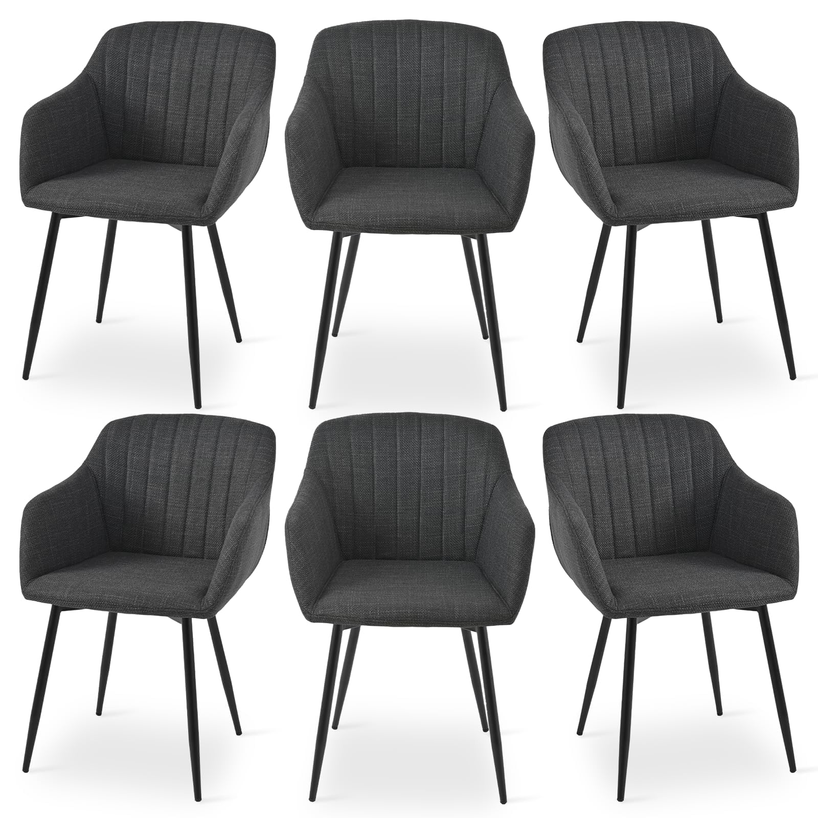 Goeurvant Dining Chairs Set of 6 Polyester Kitchen Chairs Armchairs for Living Room with Metal Legs Blackish Gray