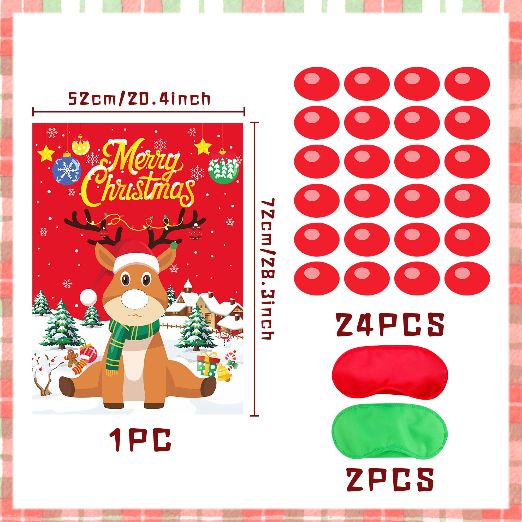 LaVenty Christmas Party Game - 'Pin The Nose On The Reindeer' Kit With Poster, Stickers & Blindfolds - Family & Kids Xmas Activity