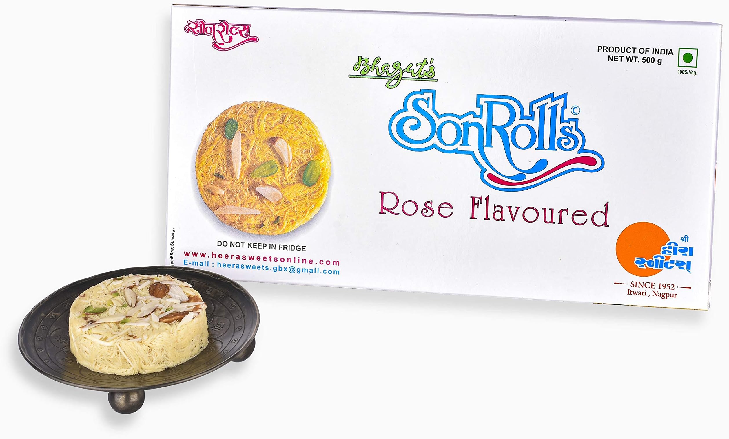 Bhagat’s Heera Sweets Rose Son Roll 500 g | Nagpur’s Famous Heera Sweets Mithai | Soft Flaky Indian Sweet | No Preservatives (Pack of 1)