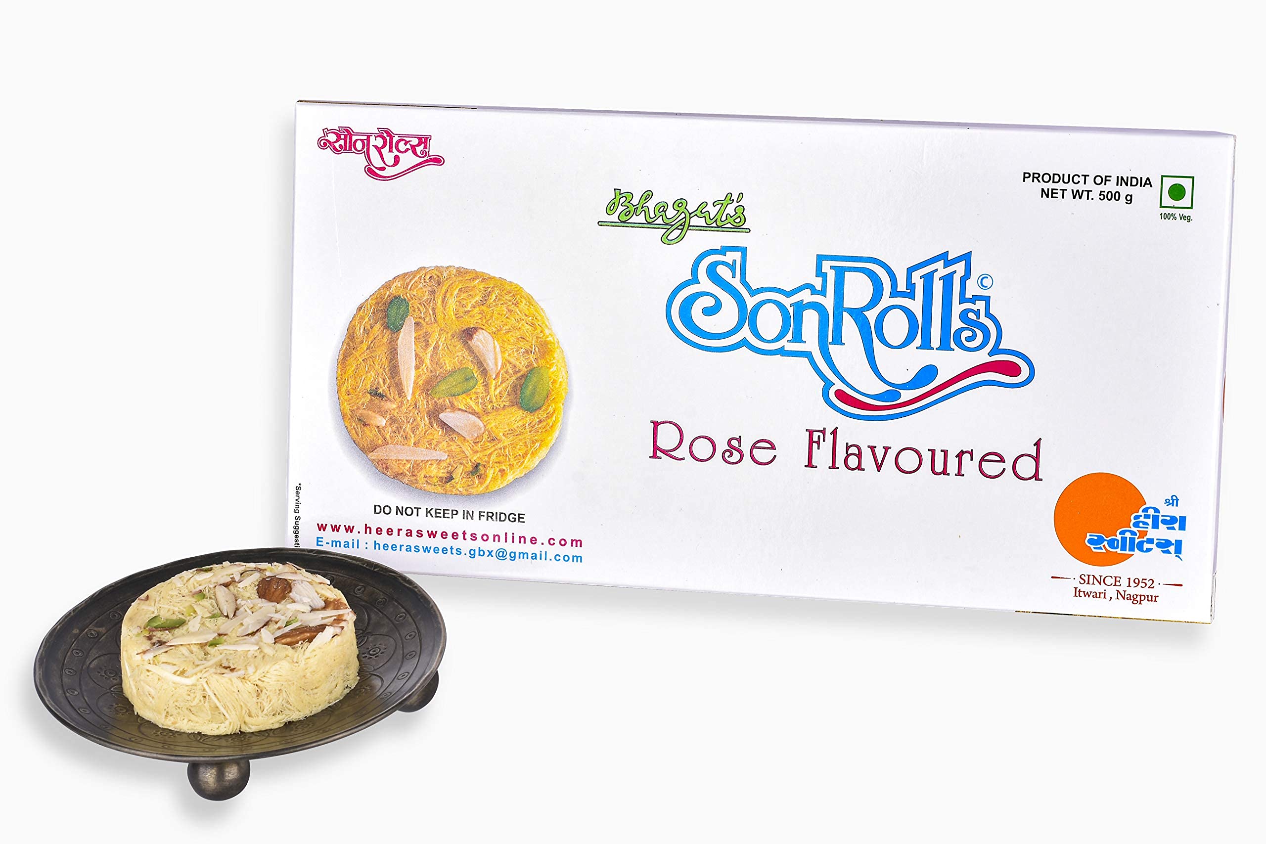 Bhagat's Heera Sweets Sonroll Rose Flavoured 500g, Soft Flaky Festive Sweets | Preservatives Free (Pack Of 1)