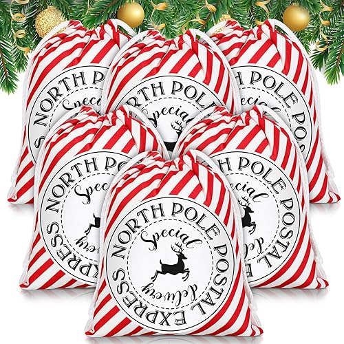 Paterr 6 bolsas de Navidad de bastón de caramelo rojo y blanco, bolsa de regalo, bolsa de lona reutilizable, bolsas de regalo de Navidad, bolsas de