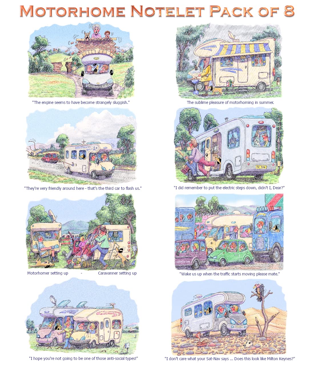 Armand Foster Pack of 8 Motorhome Humour Cartoon Funny Notelet Blank Greeting Cards with Envelopes - Artwork - Image 3