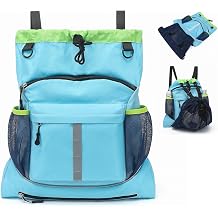 Drawstring Backpack, Waterproof Sandproof Beach Backpack for Sport Gear Small Gym Bag with Hidden Ball Net Pocket and Seperated Wet Pocket Draw String Back Bag for Women Men, Blue