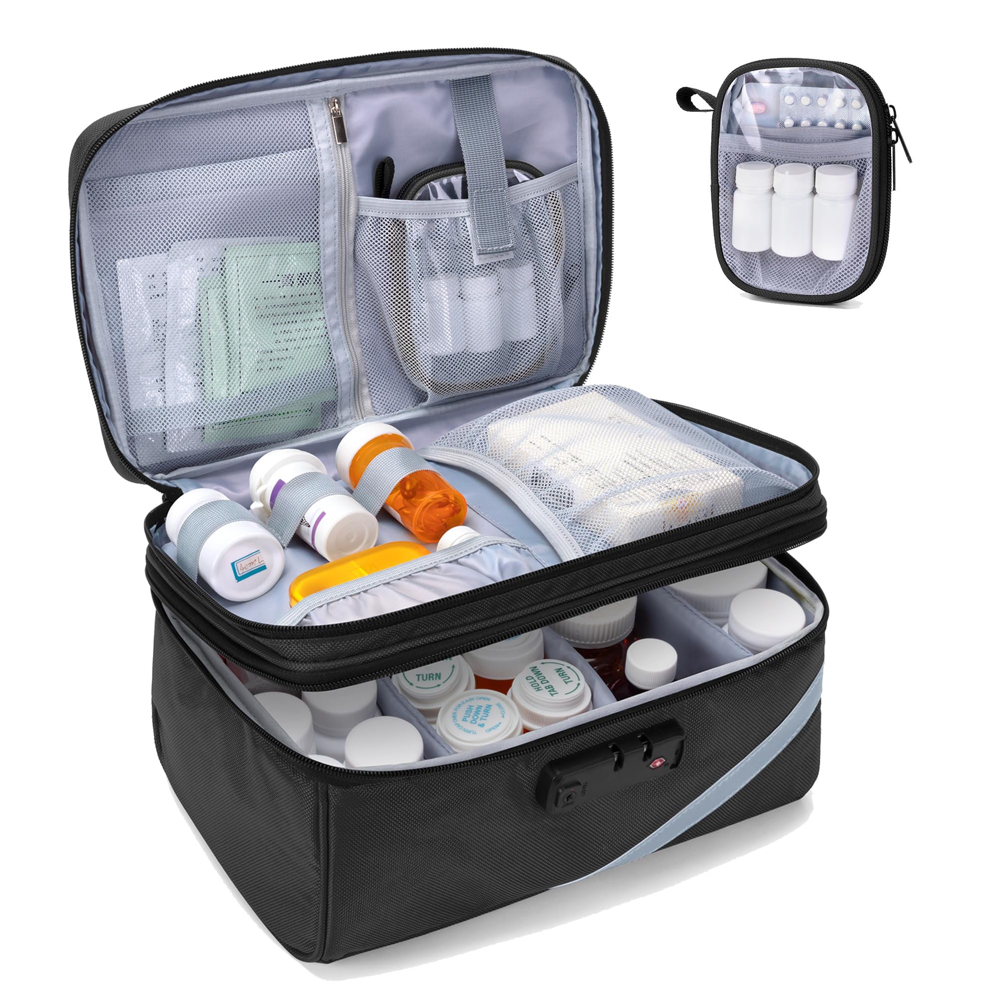 Trunab Medicine Storage Bag with Combination Lock, Pill Bottle Organizer