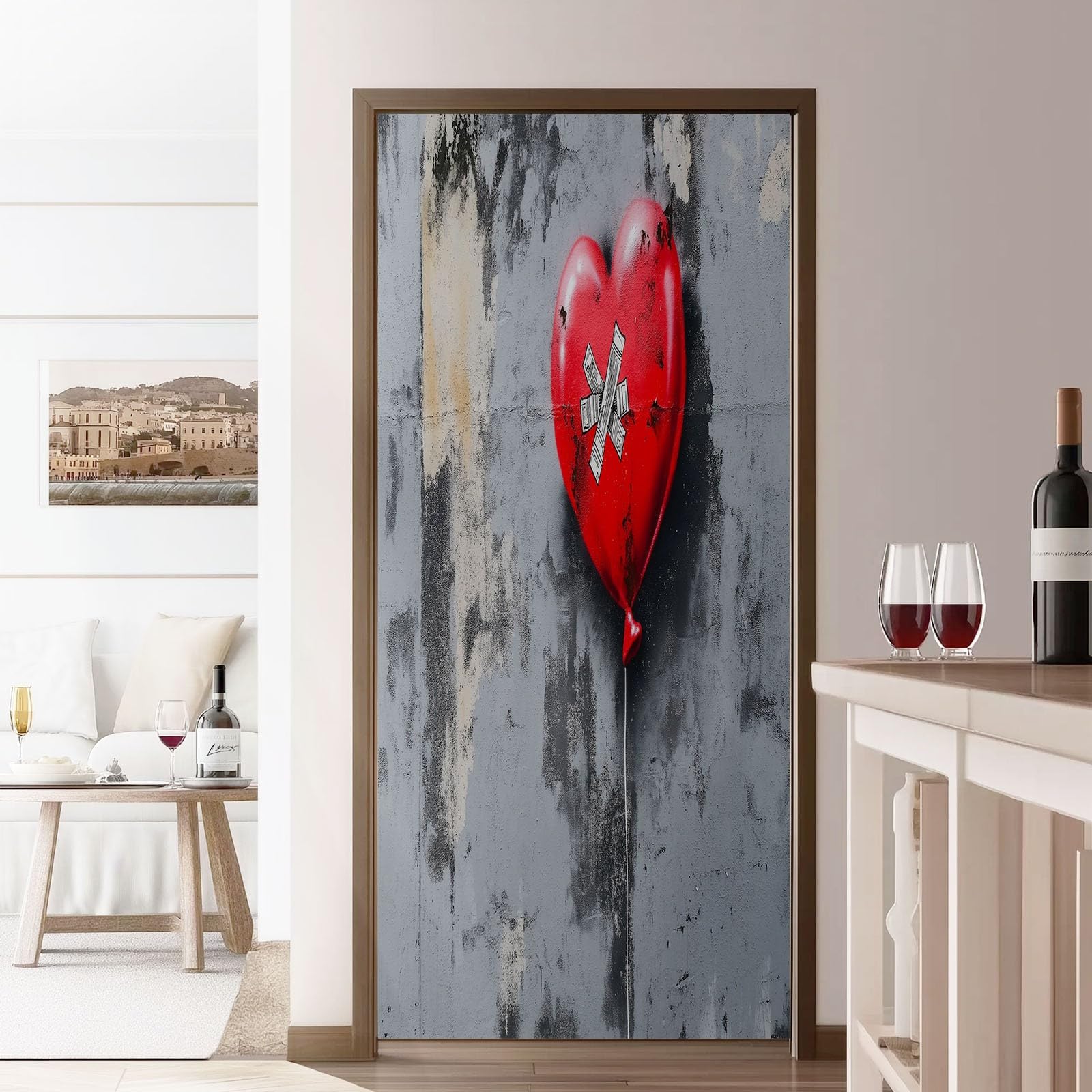 Naklejka na drzwi 3D, samoprzylepna, PCW, 90 x 200 cm, zdejmowana farba, wodoszczelna, do sypialni, kuchni, łazienki, biura, tapeta na drzwi - abstrakcyjna wiązka, balon miłosny, motyw do wnętrz