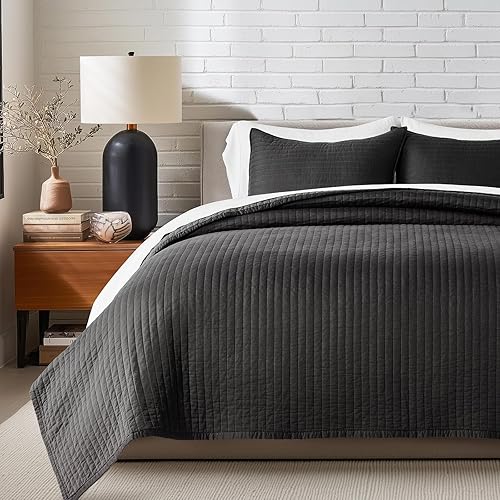 Miniatura 11 de EVERGRACEHOME Juego de edredón de satén de algodón tamaño King, edredón prelavado con costura de canal de algodón, juego de ropa de cama suave y