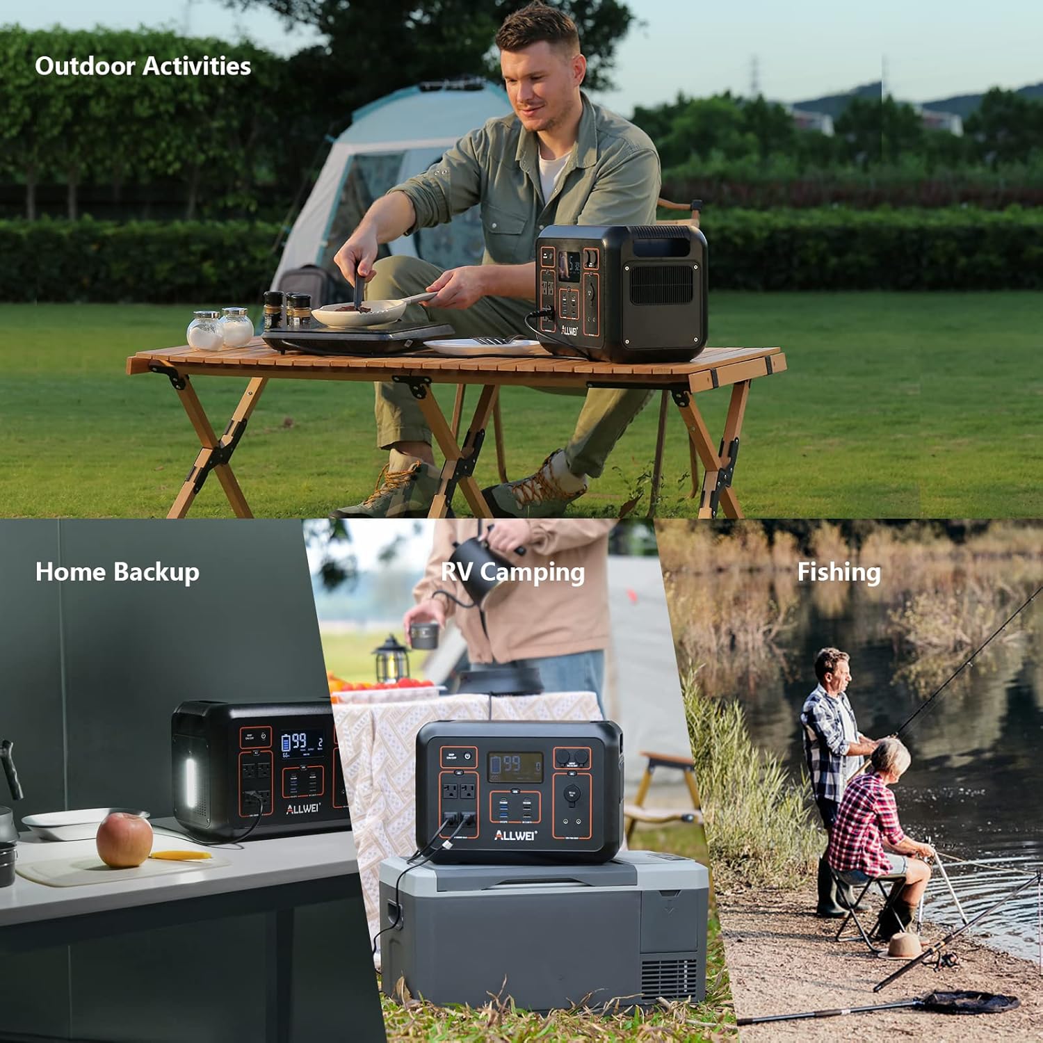 ALLWEI Solar Generator 2000W(Peak 4000W) with 4* 200W Solar Panel, 2131Wh Portable Power Station, 6 PD100W USB, 4 AC Outlet, Home Lithium Battery Backup for Outdoor Camping Hunting Home Use Emergency