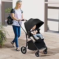 Vista 9 de BABY JOY Cochecito infantil 2 en 1, cochecito de bebé convertible con moisés reversible con asiento, respaldo y toldo ajustables, cochecito plegable