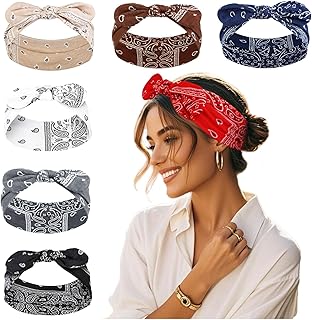 Diademas tipo bandana para mujer, estilo bohemio, estampado paisley, bandas elásticas para la cabeza con lazo para el cabello de mujer, antideslizantes, diademas anchas con lazos, vintage