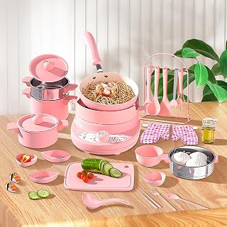 Kid Cooking Sets Real Junior Easy Montessori Mini Kitchen Safe Tools, Real Food Making for Children 8-12 Girls Beginner Cooking Educational Toys(Pink)