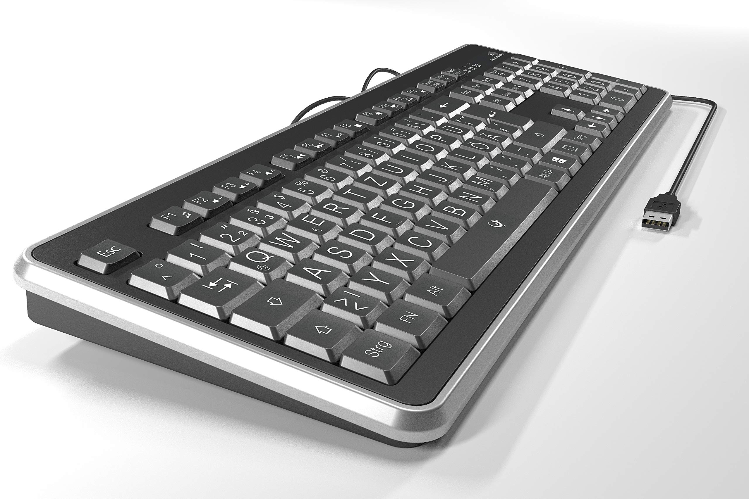 Deutsche Tastatur (QWERTZ) mit großen Buchstaben, weißer LED-Beleuchtung & USB-Anschluss - Für Senioren, Kinder & Sehbehinderte - Keyboard, Computer-Zubehör, beleuchtet, kabelgebunden