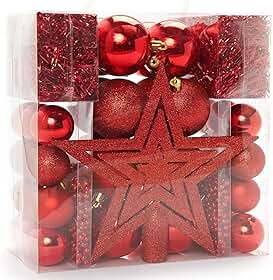Enfeites De Natal Para Árvore Jogo Completo 44 Peças - Kit Natalino Bolas De Natal Vermelho/Dourada/Prata (VERMELHO)